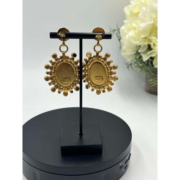 Elizabeth Cole Maven Blue Turquoise Large Oval Austrian Crystal Dangle Earrings - Picture 5 of 10